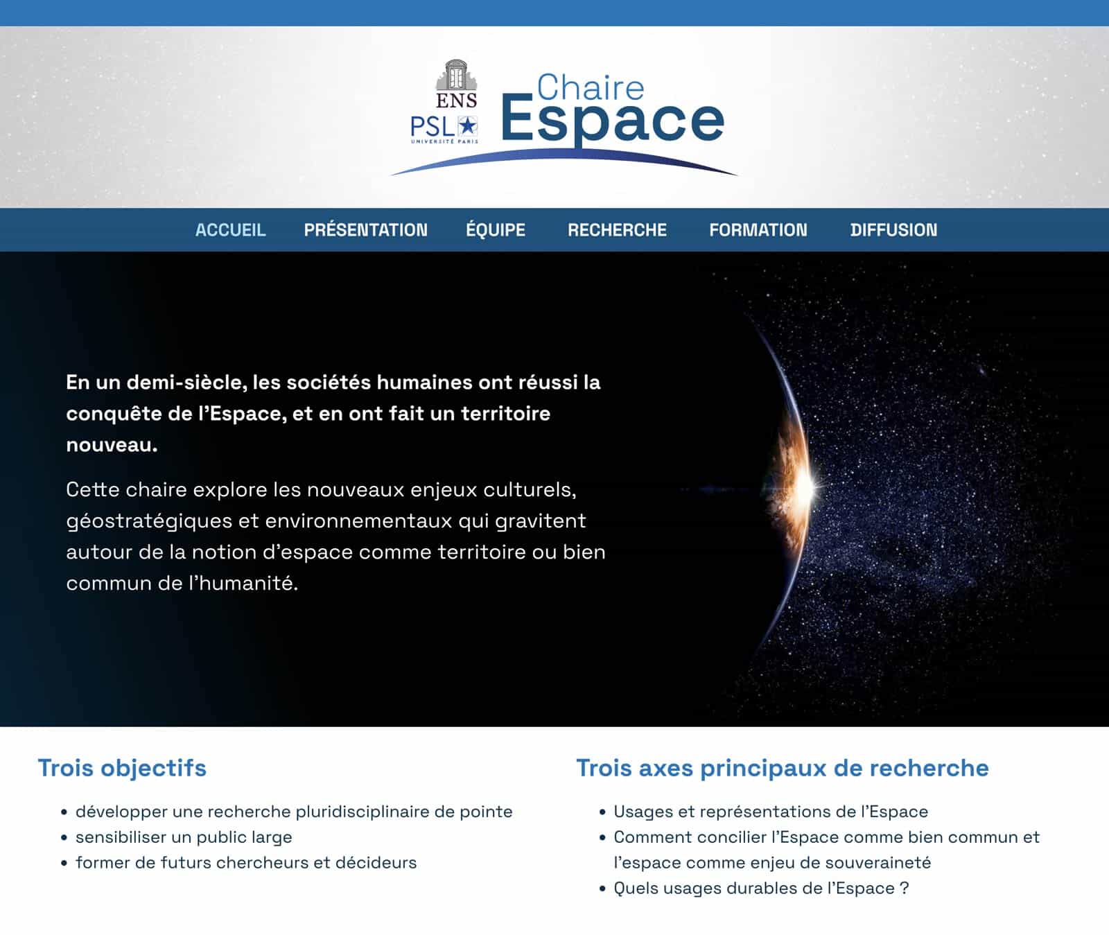 page d'accueil du site Internet chaire espace