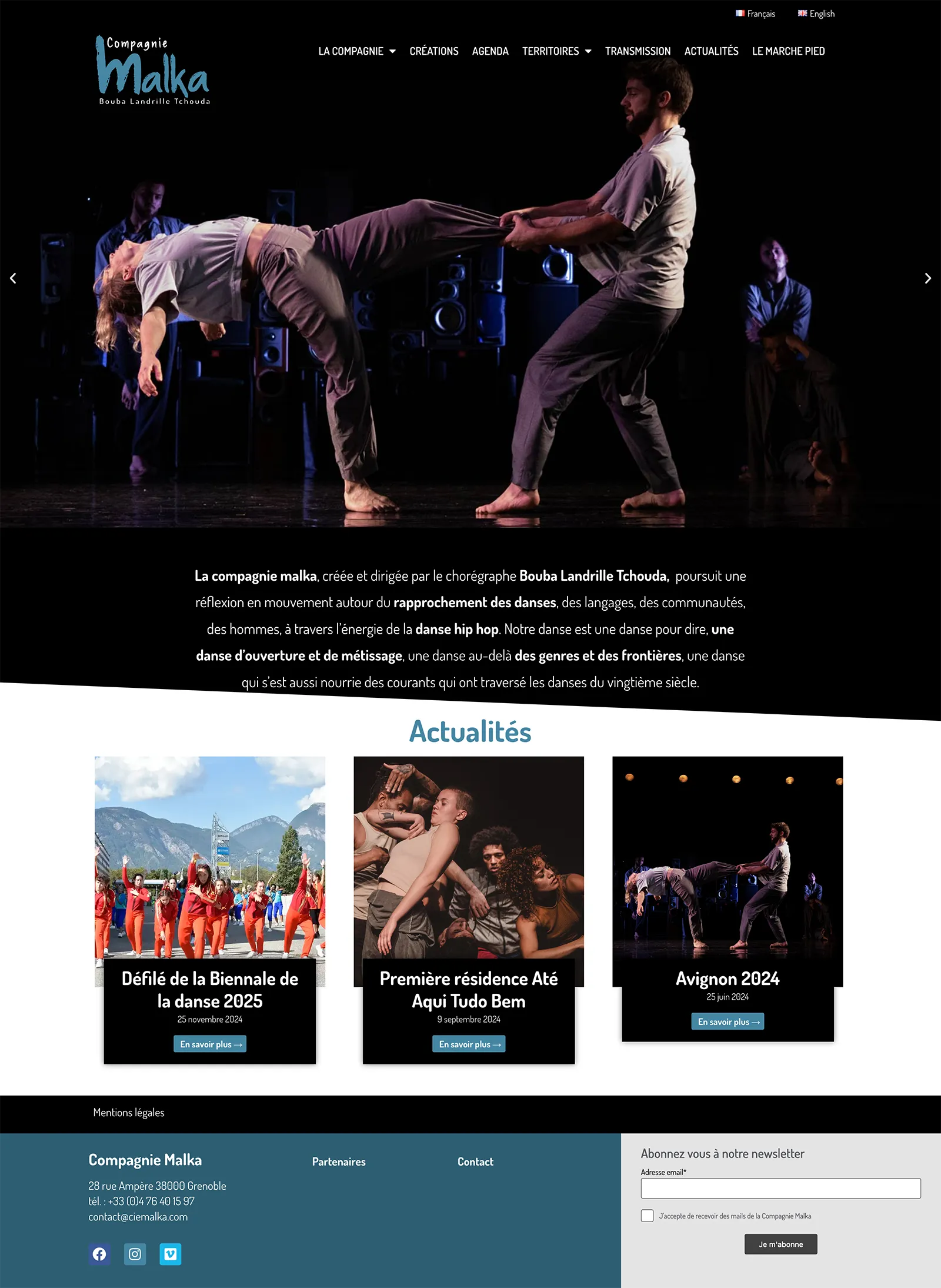 Page d'accueil site danse compagnie