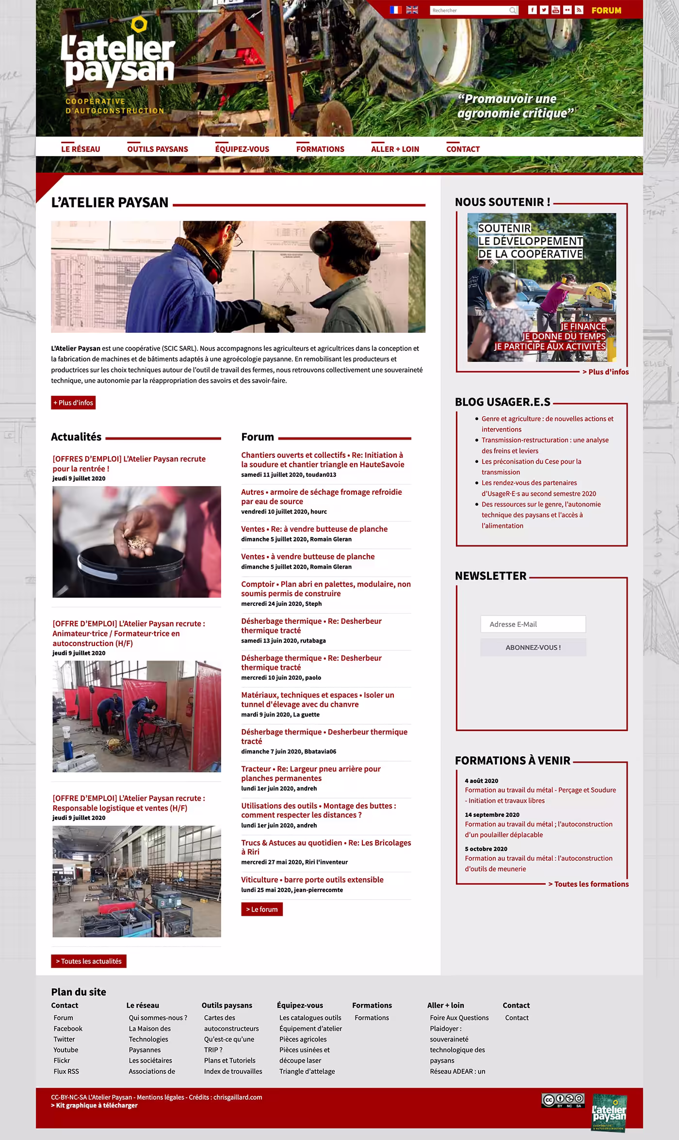 Page d'accueil du site Internet de L'atelier paysan