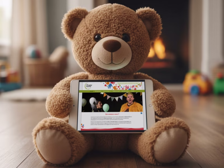 Site La lune Verte tenu par un ours en peluche